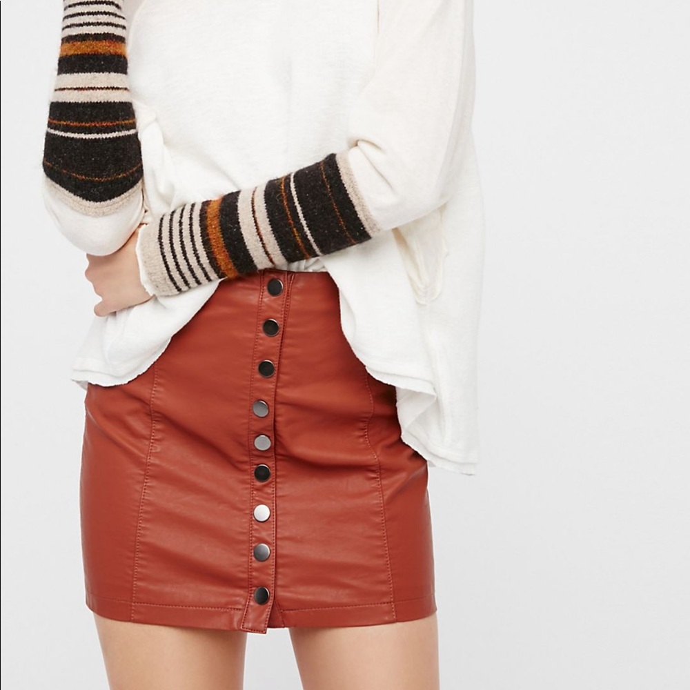 Free People Faux Leather Button-down Skirt - Picture 4 of 9
